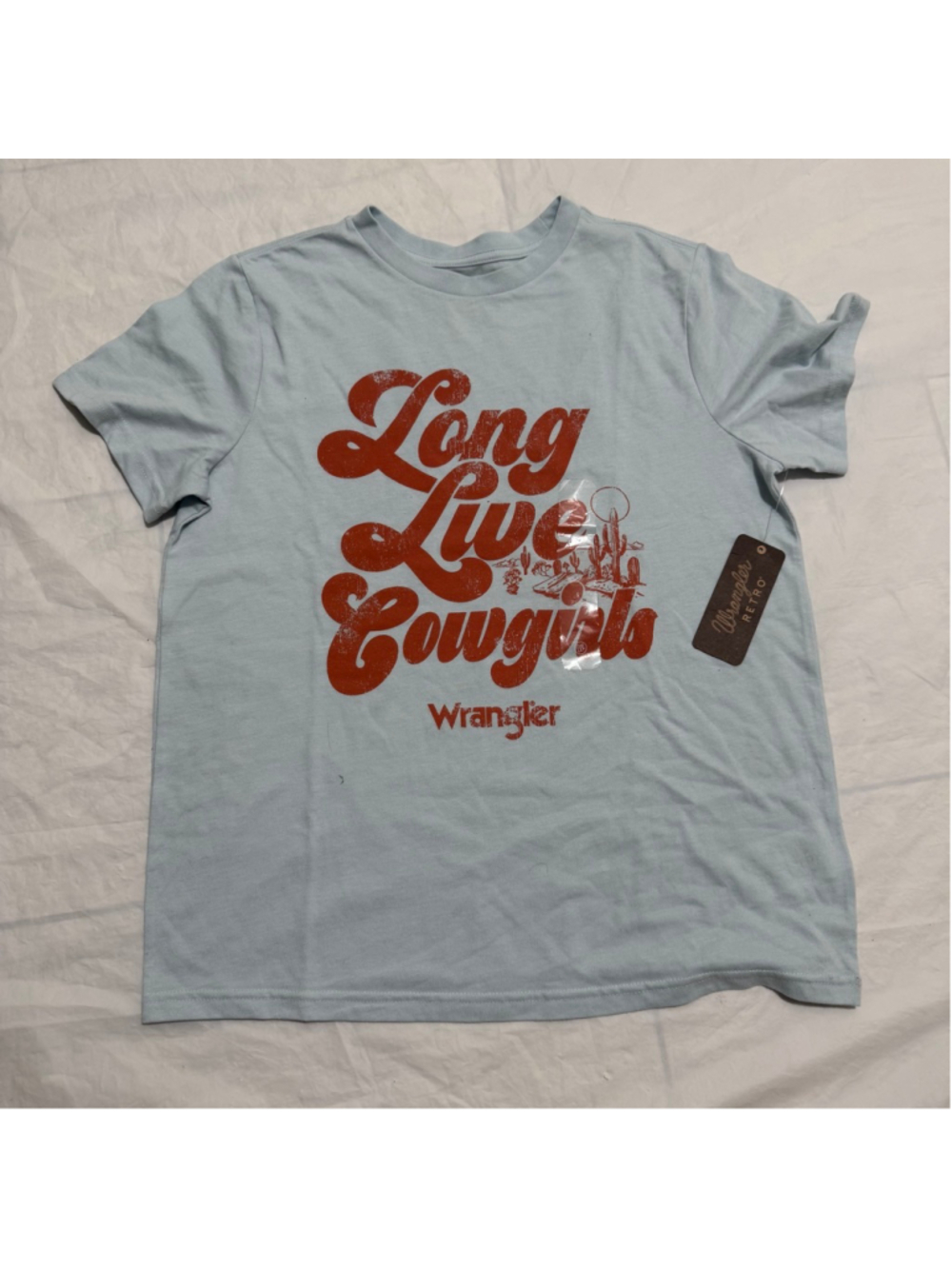 Wrangler Women’s Light Blue “Long Live Cowgirls” Short Sleeve Tee S